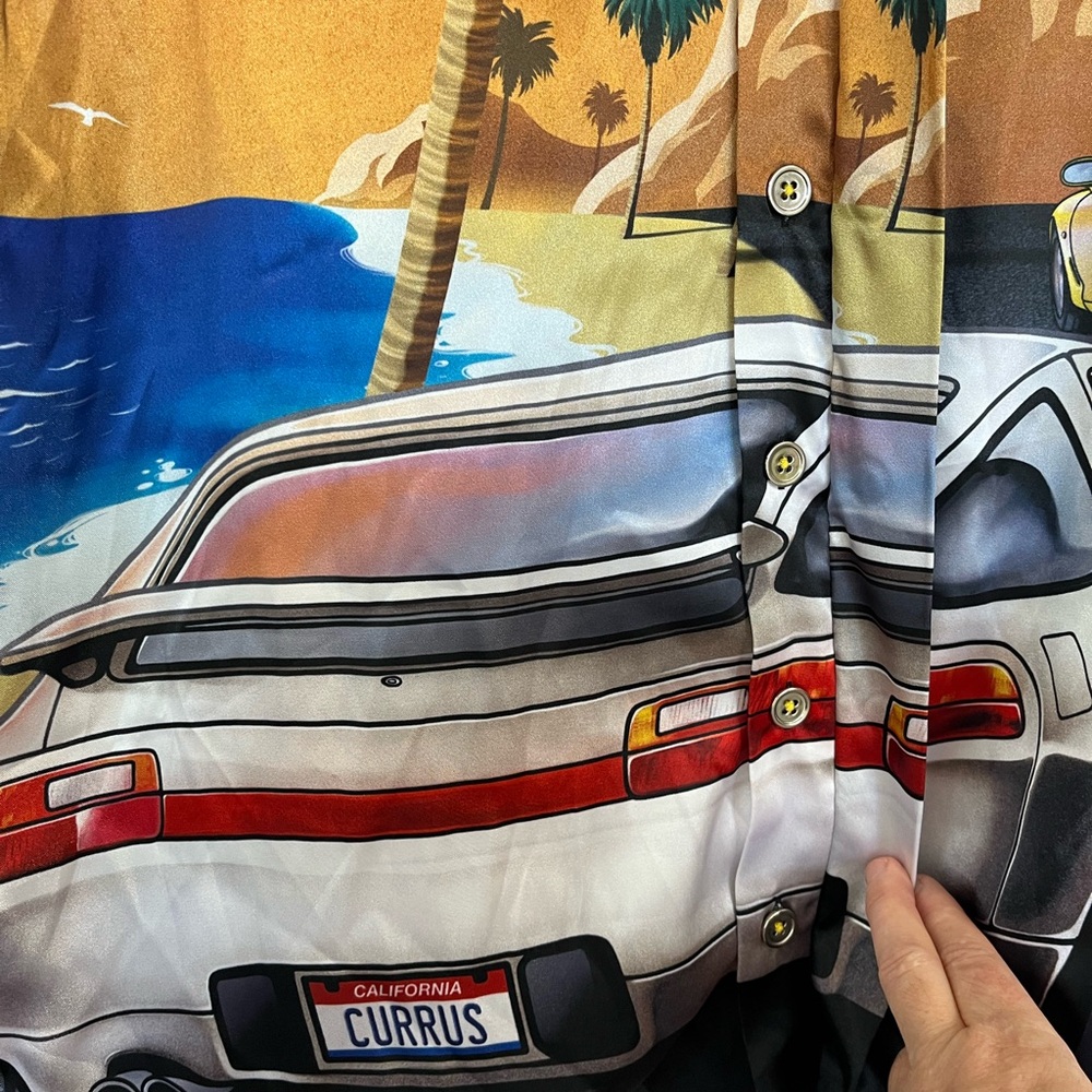 Vintage ,Exclusive Tropical Car Print Men's Shirt - Picture 3 of 6